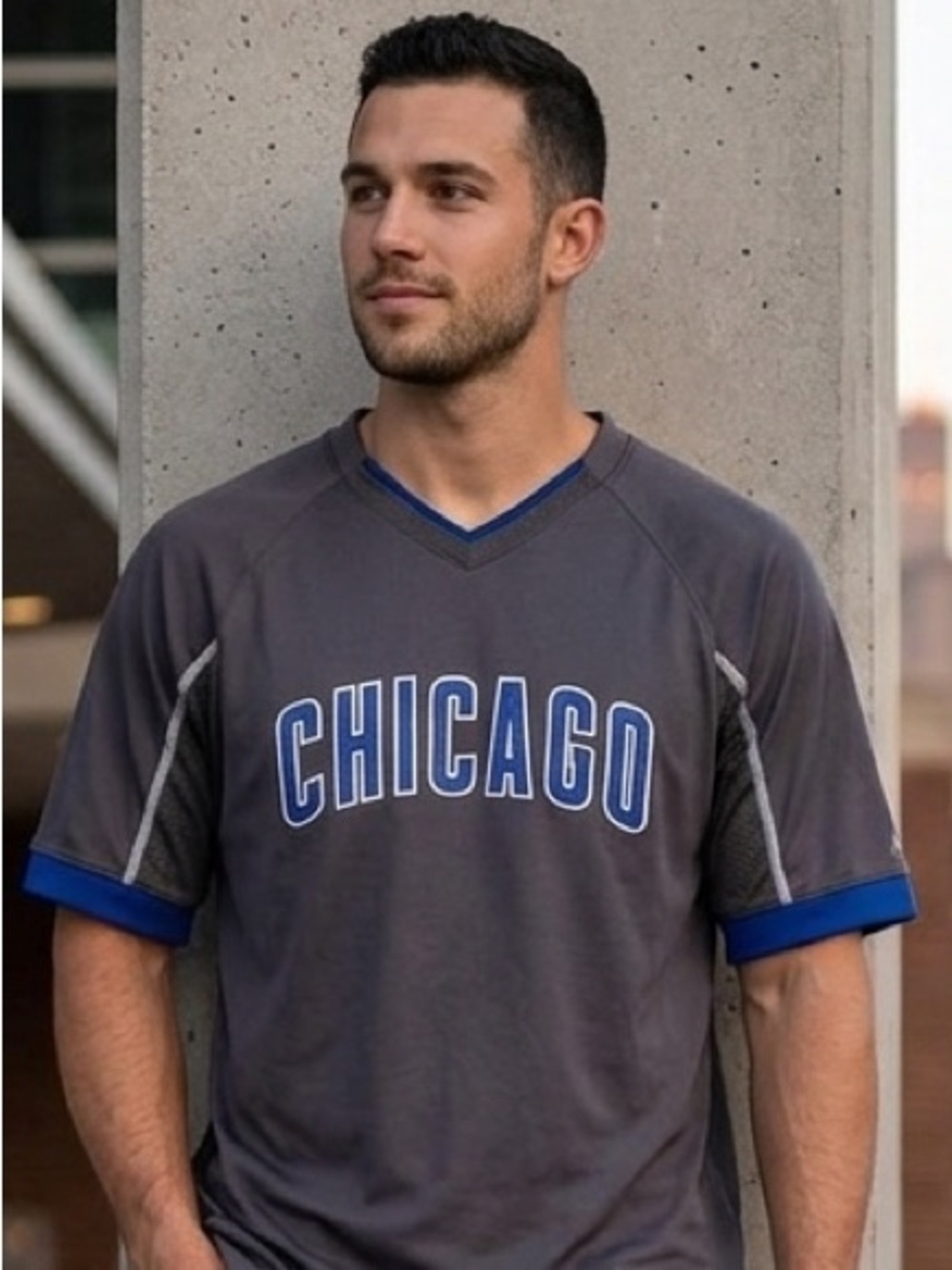 Majestic Men's Chicago Short-Sleeve Jersey in Gray and Blue, Size XL, Cool Base